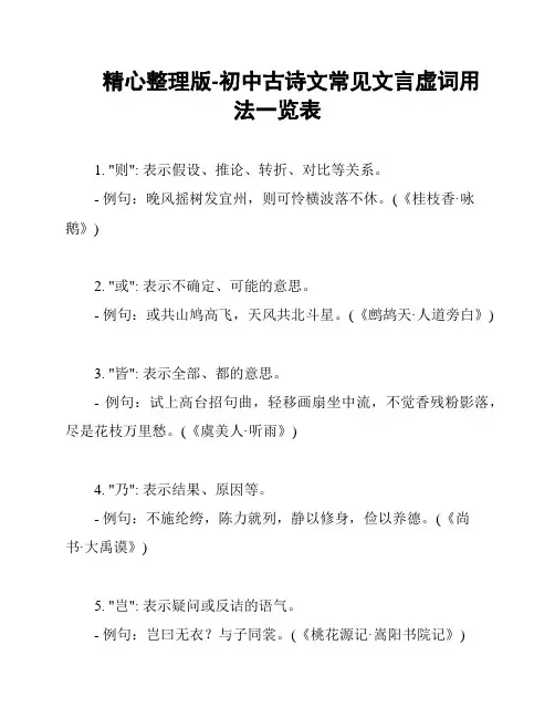 精心整理版-初中古诗文常见文言虚词用法一览表