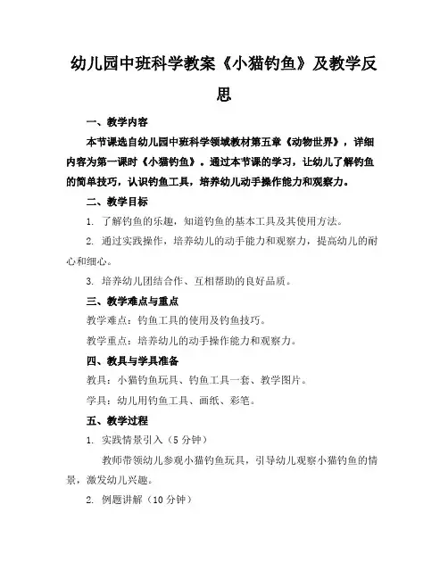 幼儿园中班科学教案《小猫钓鱼》及教学反思