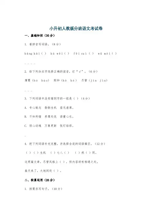 小升初人教版分班语文考试卷