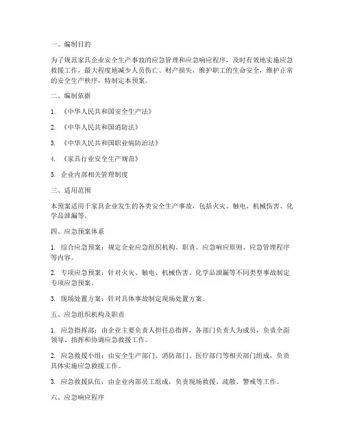 家具企业事故应急预案