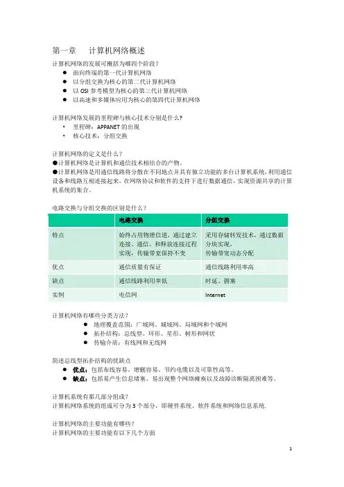 计算机网络复习文档要点