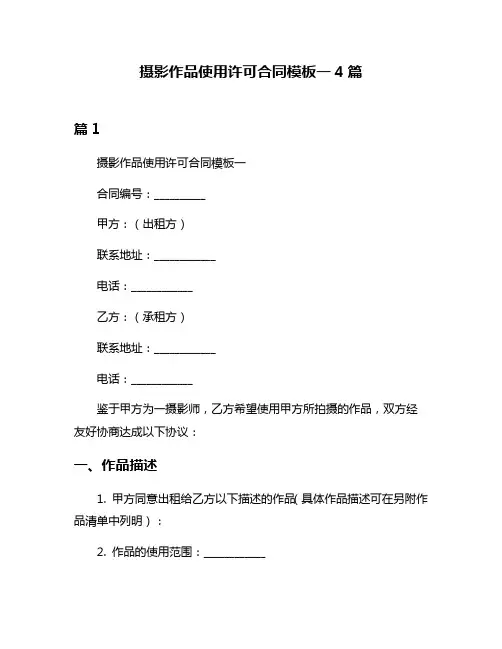 摄影作品使用许可合同模板一4篇