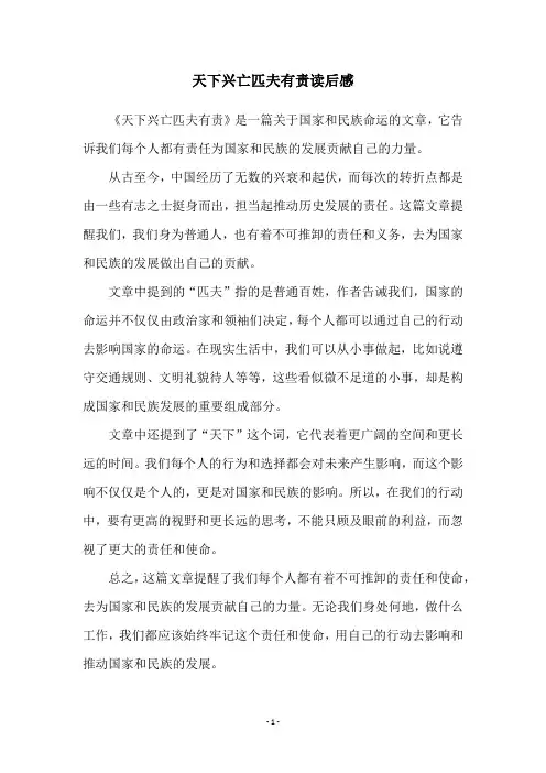 天下兴亡匹夫有责读后感