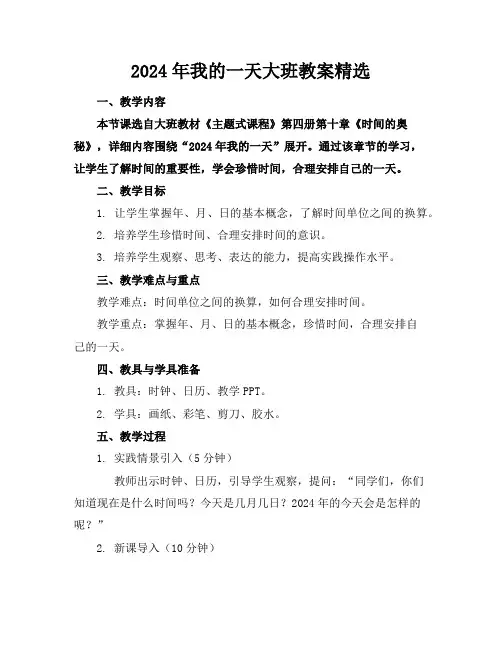 2024年我的一天大班教案精选