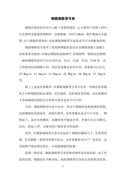钢筋规格型号表