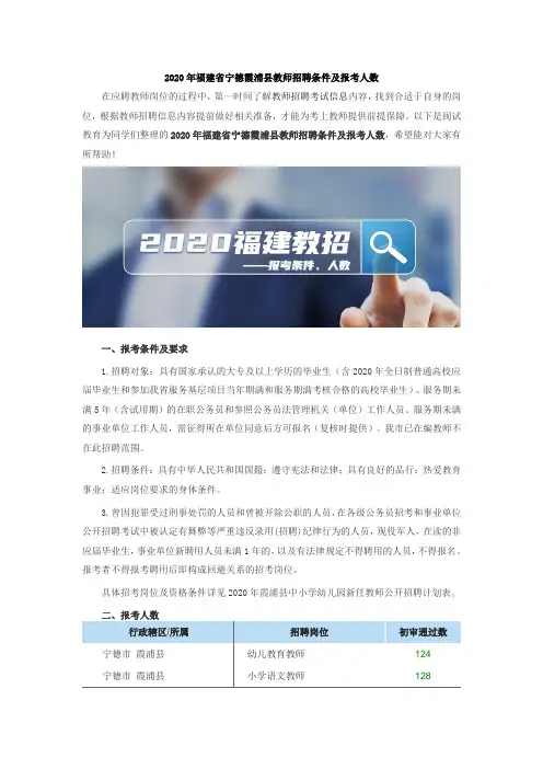 2020年福建省宁德霞浦县教师招聘条件及报考人数