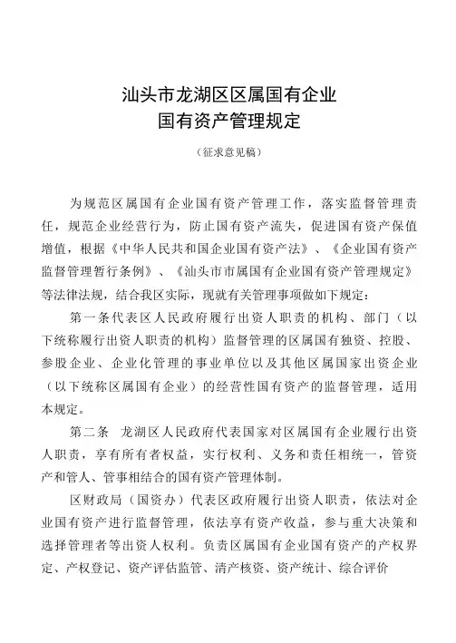 汕头市龙湖区区属国有企业国有资产管理规定
