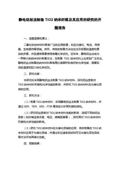 静电纺丝法制备TiO2纳米纤维及其应用的研究的开题报告