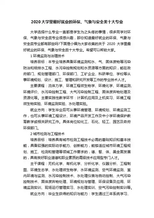 2020大学里最好就业的环保、气象与安全类十大专业