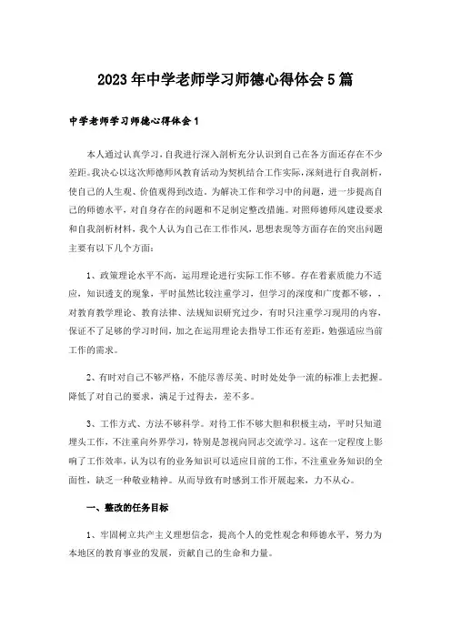 2023年中学老师学习师德心得体会5篇