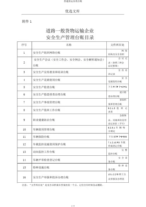 普通货运各类台账