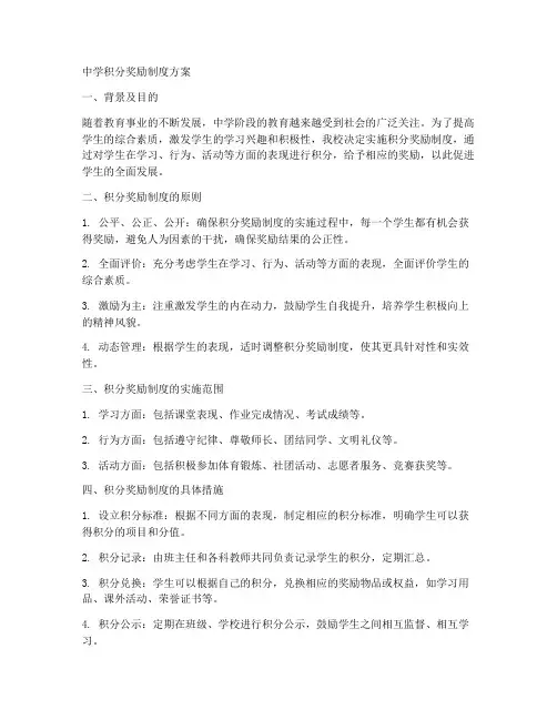 中学积分奖励制度方案模板