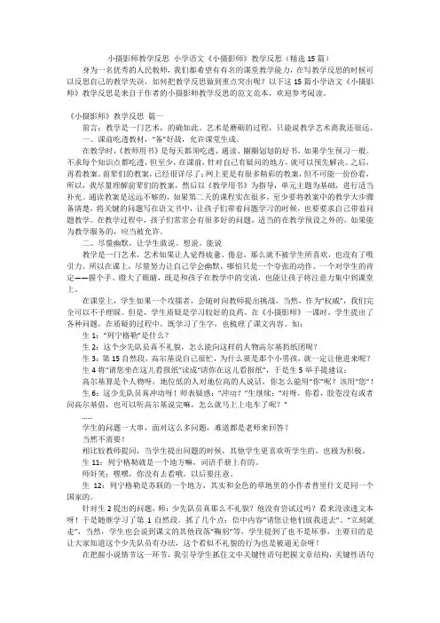 小摄影师教学反思 小学语文《小摄影师》教学反思(精选15篇)