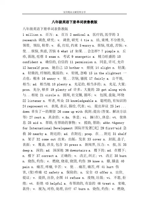 八年级英语下册单词表鲁教版