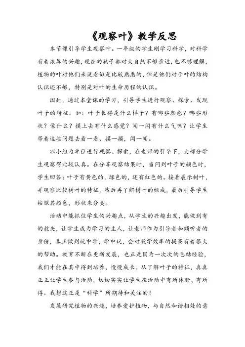 《观察叶》教学反思