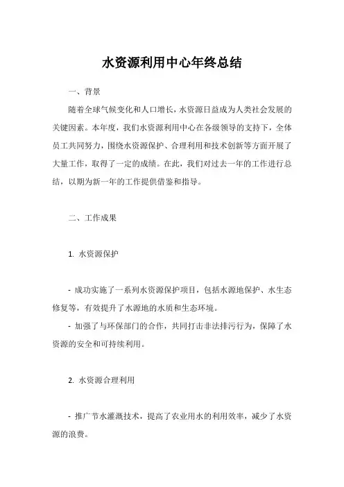 水资源利用中心年终总结
