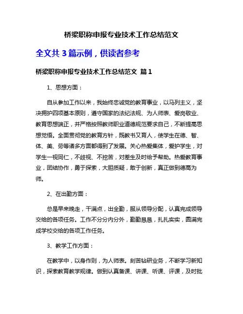 桥梁职称申报专业技术工作总结范文