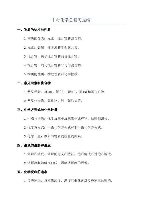 中考化学总复习提纲