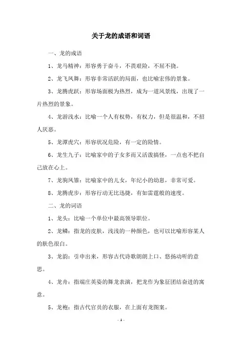 关于龙的成语和词语