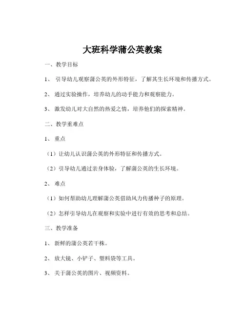 大班科学蒲公英教案