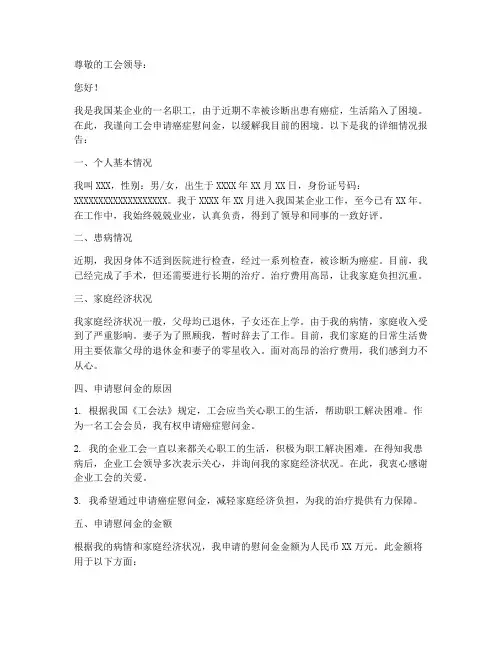 工会癌症慰问金申请报告