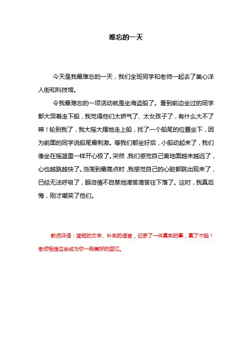 小学二年级学生写话练习《难忘的一天》
