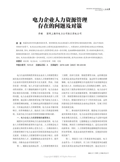 电力企业人力资源管理存在的问题及对策