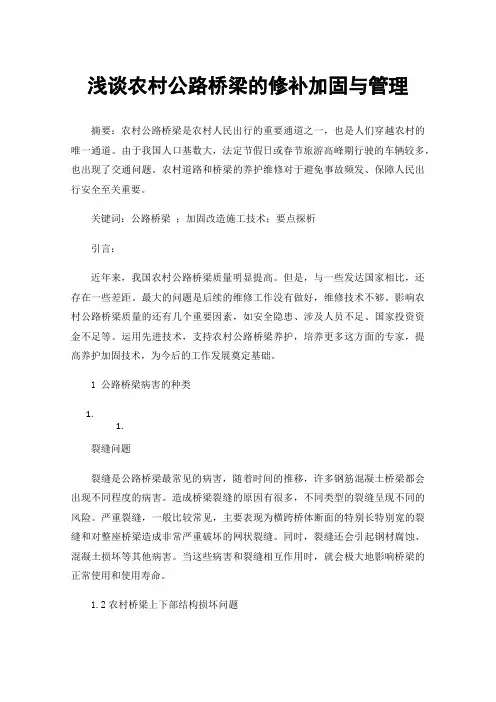 浅谈农村公路桥梁的修补加固与管理