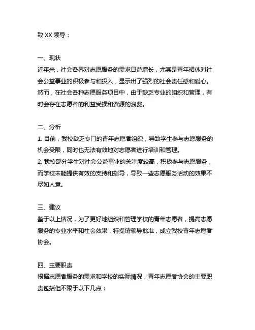 关于成立青年志愿者协会的请示