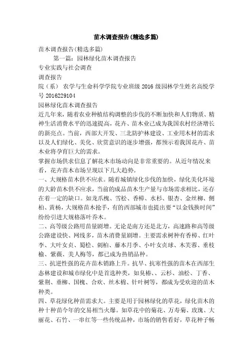 苗木调查报告（精选多篇）（精简版）
