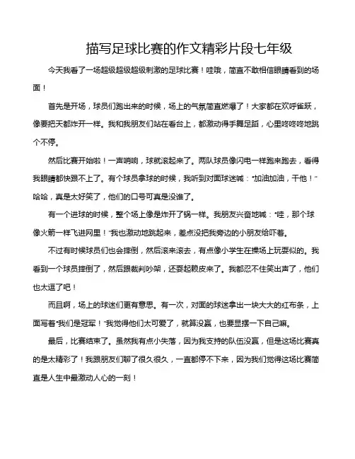 描写足球比赛的作文精彩片段七年级