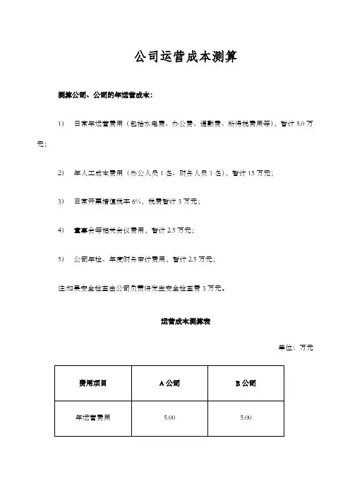 公司运营成本测算
