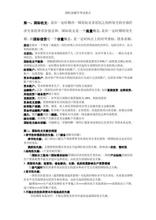国际金融学考试重点