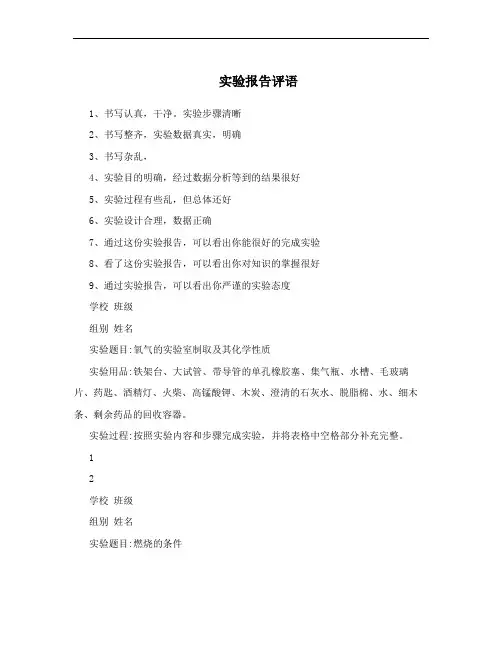 实验报告评语
