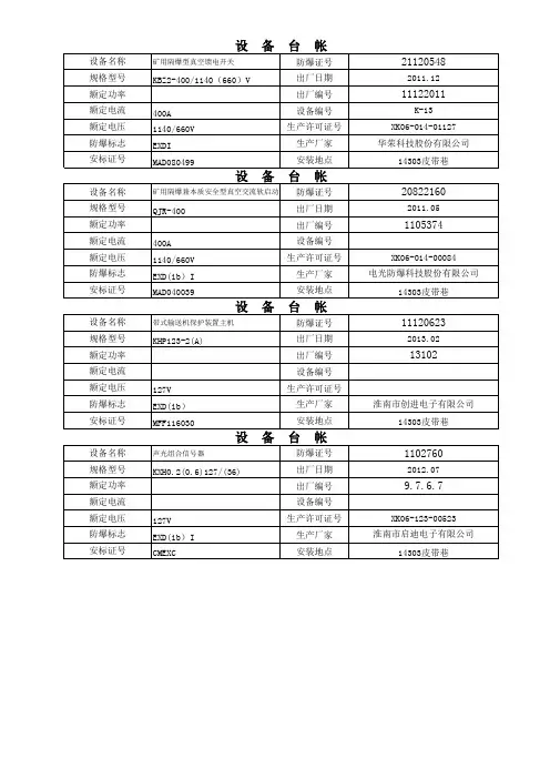 设备一台一档统计表