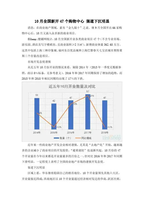 10月全国新开47个购物中心 渠道下沉明显