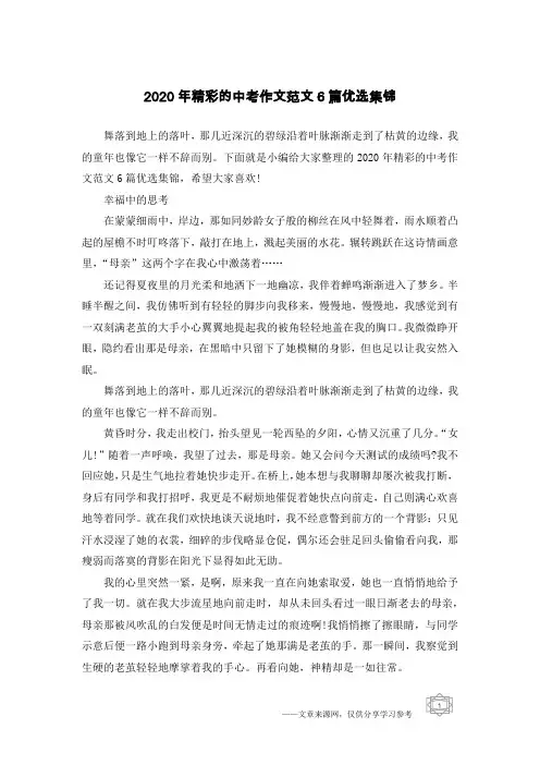 2020年精彩的中考作文范文6篇优选集锦