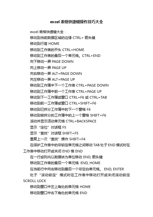 excel表格快捷键操作技巧大全