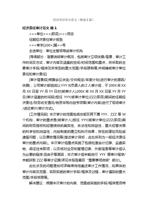 经济责任审计范文（精选3篇）