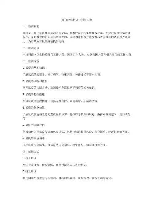 鼠疫应急培训计划表内容