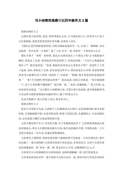 写小动物的观察日记四年级作文5篇