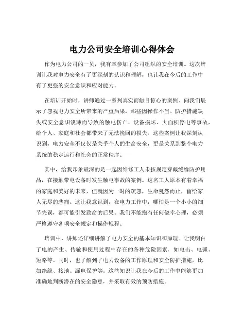 电力公司安全培训心得体会