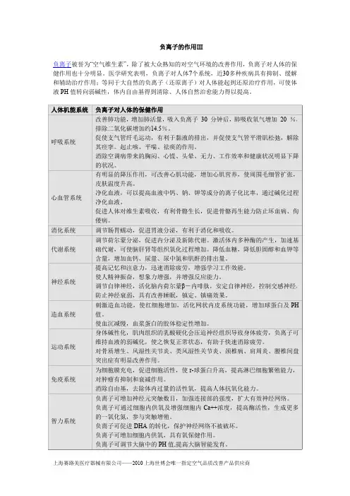 负离子的作用