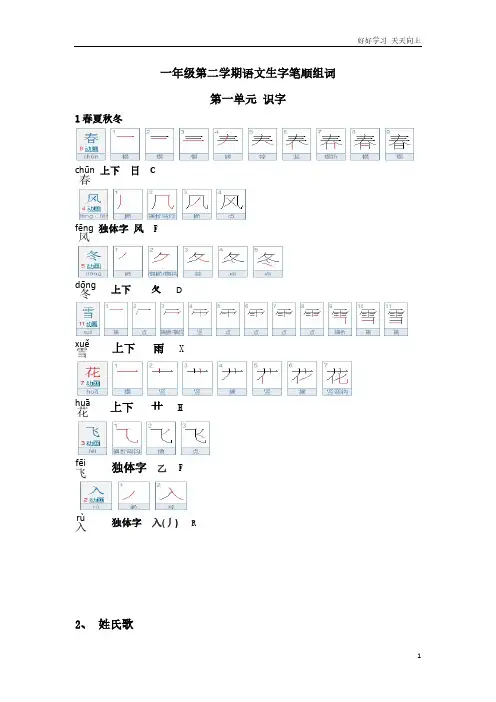 一年级第二学期语文生字笔顺组词(整合版)