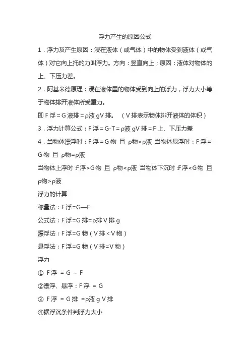 浮力产生的原因公式