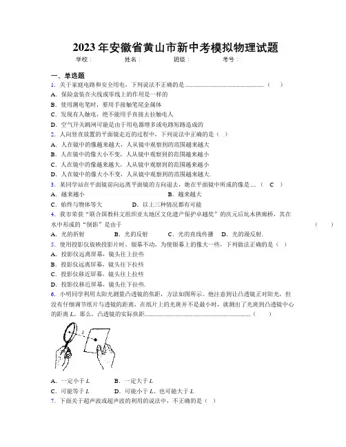 最新2023年安徽省黄山市新中考模拟物理试题及解析
