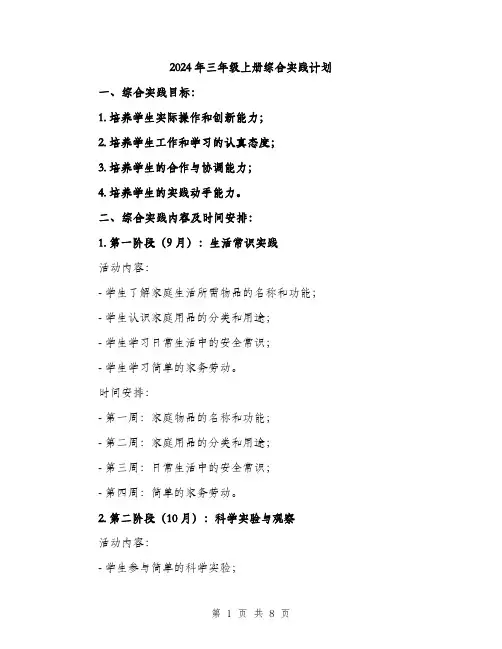 2024年三年级上册综合实践计划(2篇)