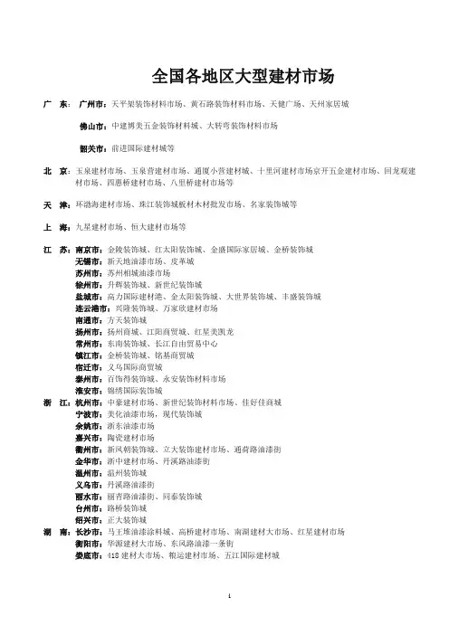 全国各地区主要建材市场