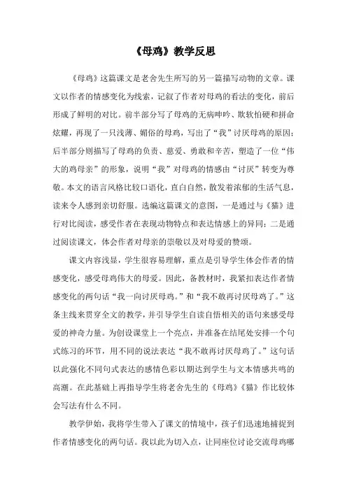 《母鸡》教学反思