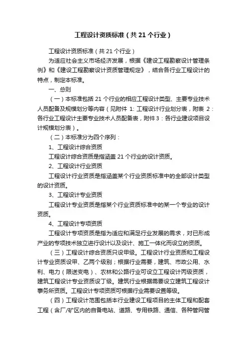 工程设计资质标准（共21个行业）